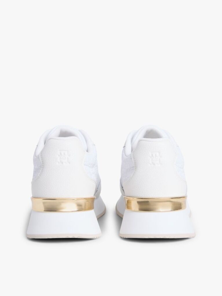 White TH Monogram Leather Mixed Texture Trainers  Women