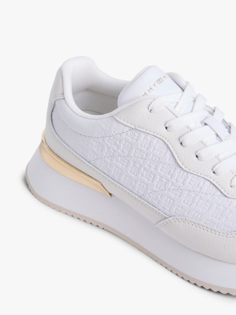 White TH Monogram Leather Mixed Texture Trainers  Women