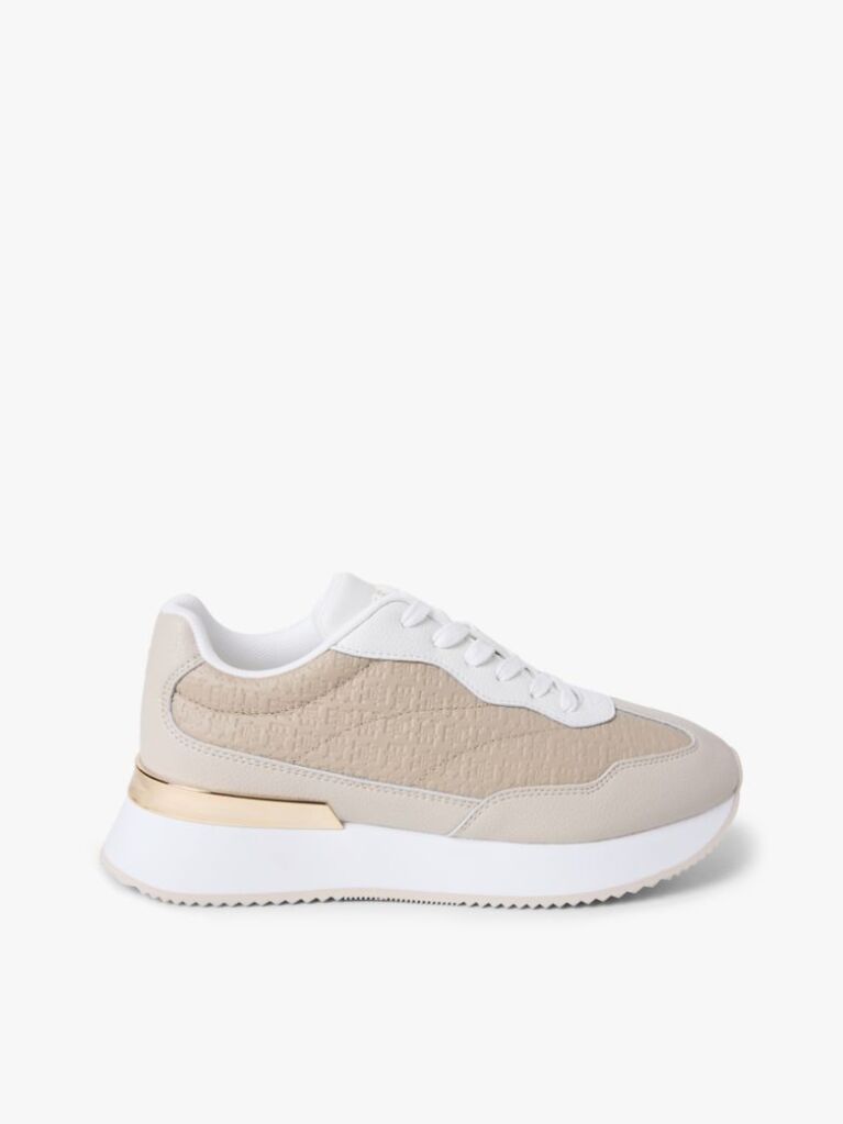 Beige TH Monogram Leather Mixed Texture Trainers  Women