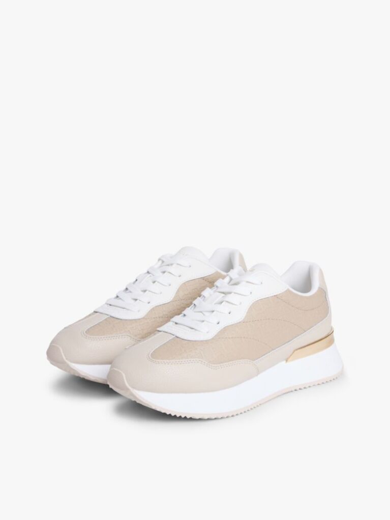 Beige TH Monogram Leather Mixed Texture Trainers  Women