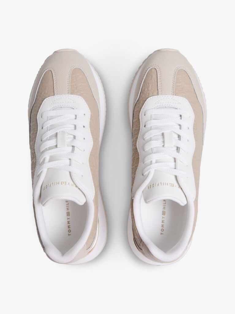 Beige TH Monogram Leather Mixed Texture Trainers  Women