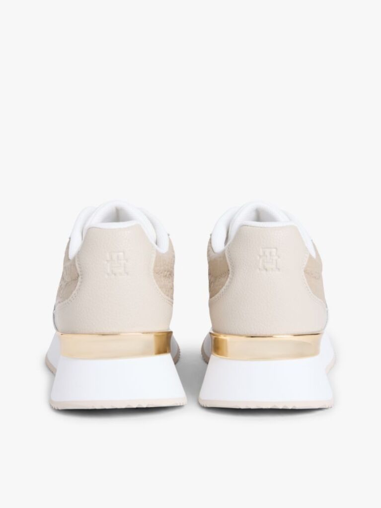Beige TH Monogram Leather Mixed Texture Trainers  Women