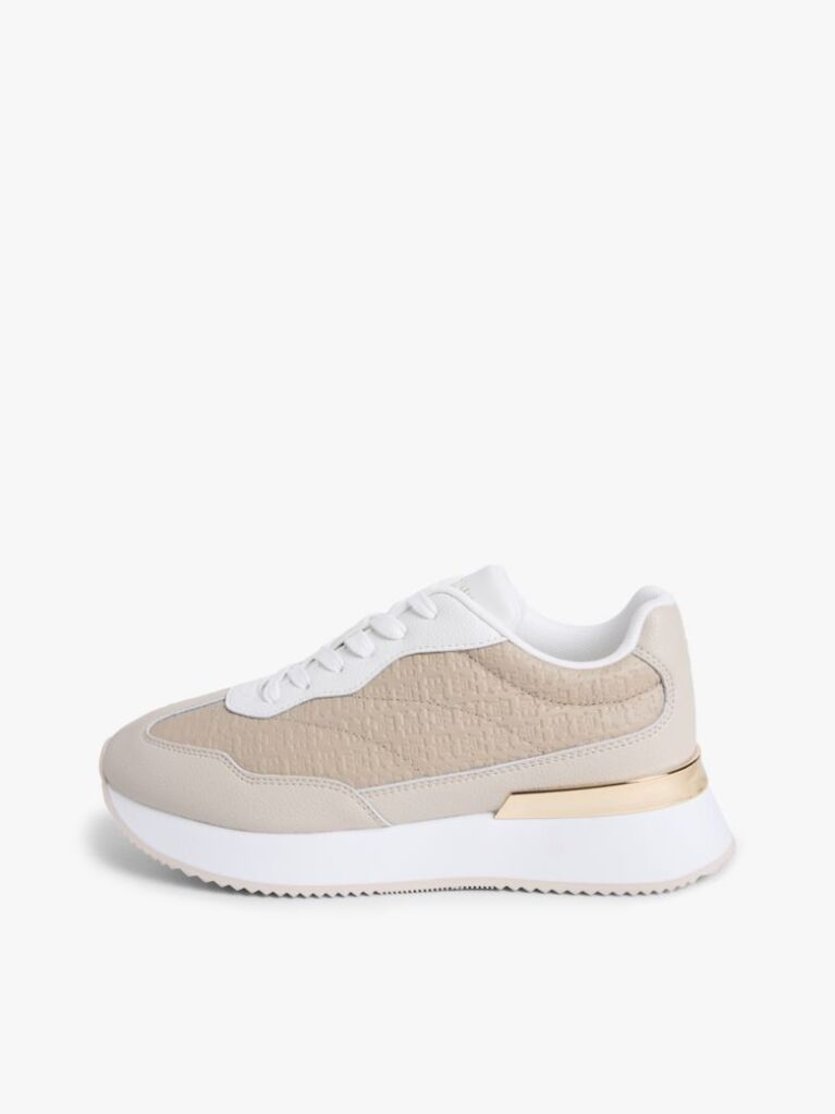 Beige TH Monogram Leather Mixed Texture Trainers  Women