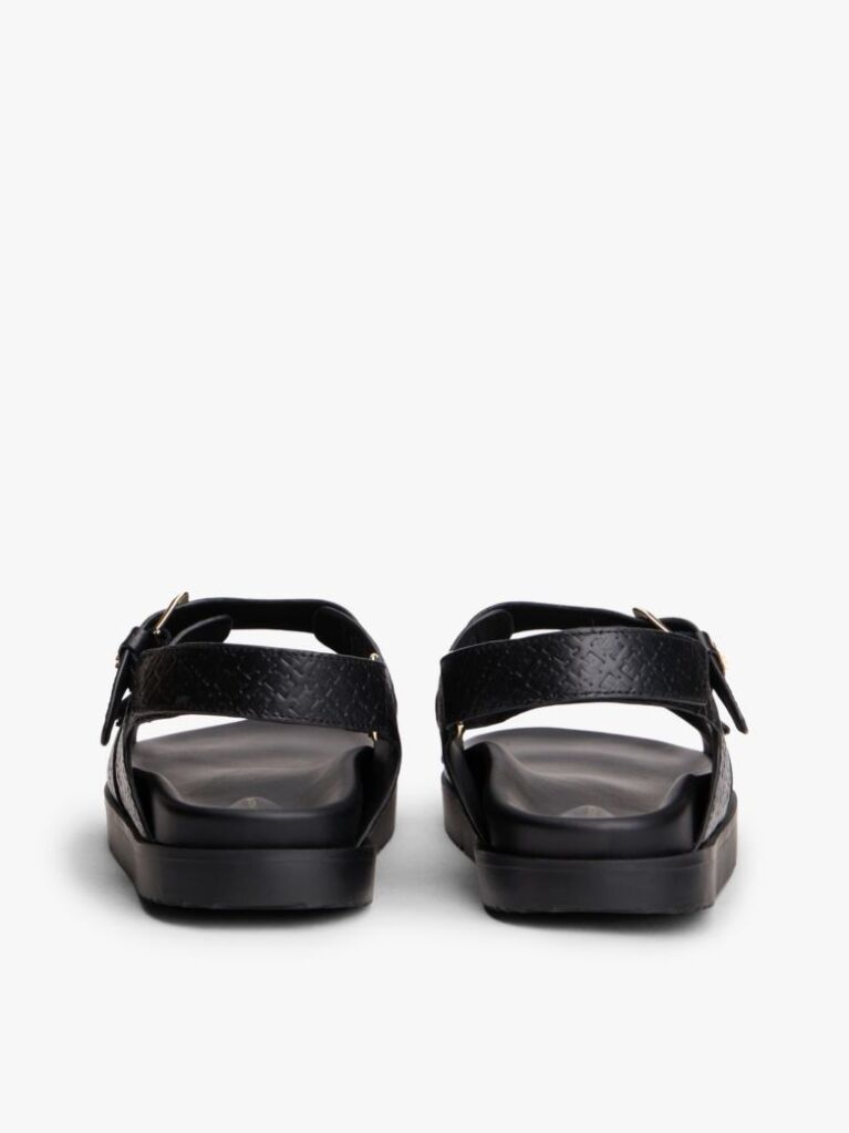 Black Leather TH Monogram Buckle Cleat Sandals  Women