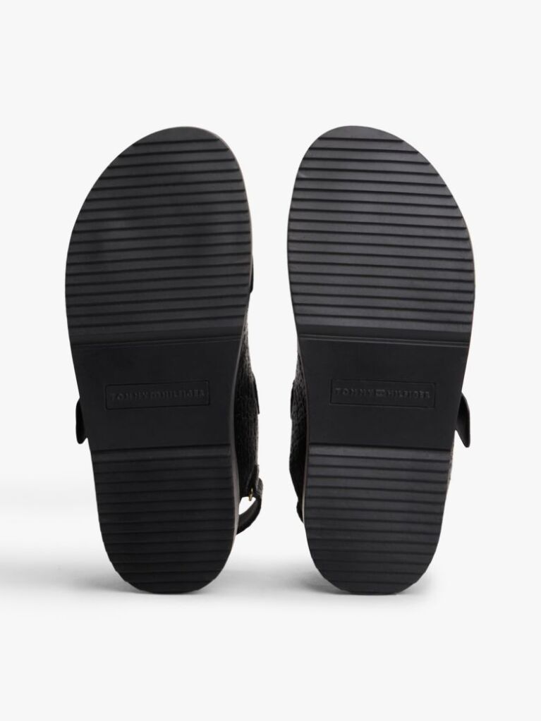 Black Leather TH Monogram Buckle Cleat Sandals  Women