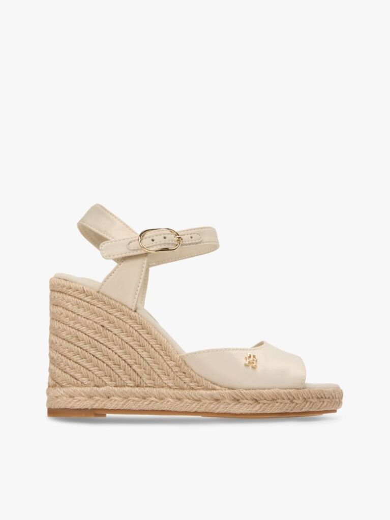 Beige Satin TH Monogram Wedge Espadrilles  Women