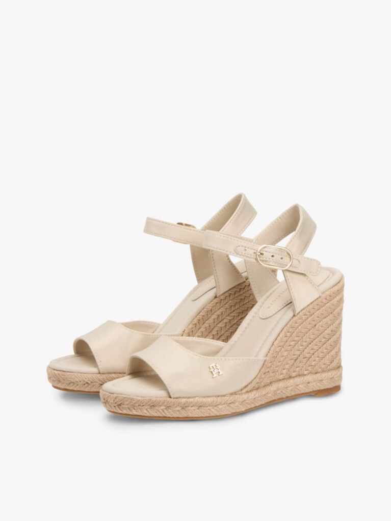 Beige Satin TH Monogram Wedge Espadrilles  Women
