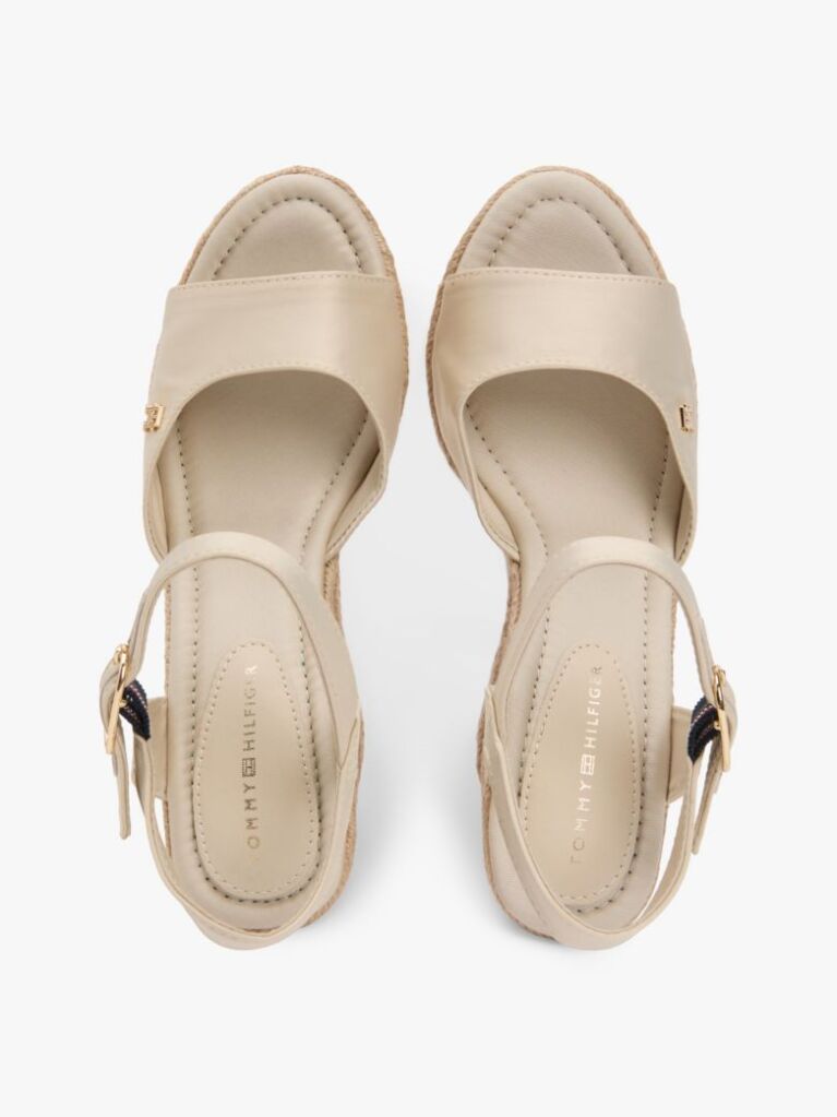 Beige Satin TH Monogram Wedge Espadrilles  Women