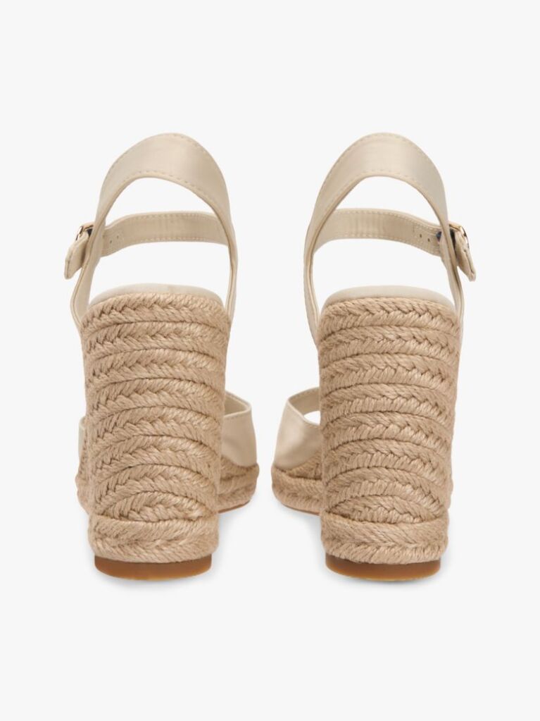 Beige Satin TH Monogram Wedge Espadrilles  Women
