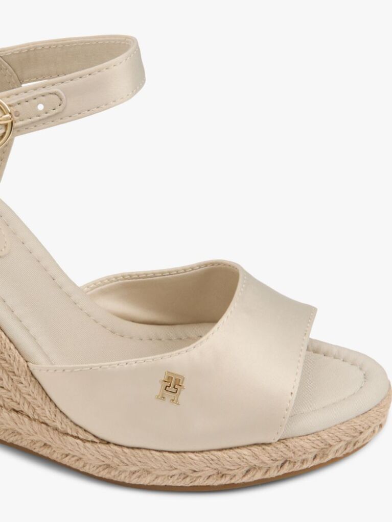 Beige Satin TH Monogram Wedge Espadrilles  Women