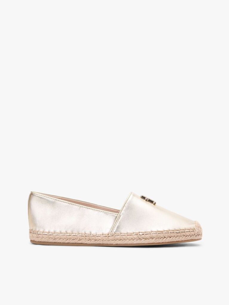 Gold TH Monogram Metallic Leather Espadrilles  Women