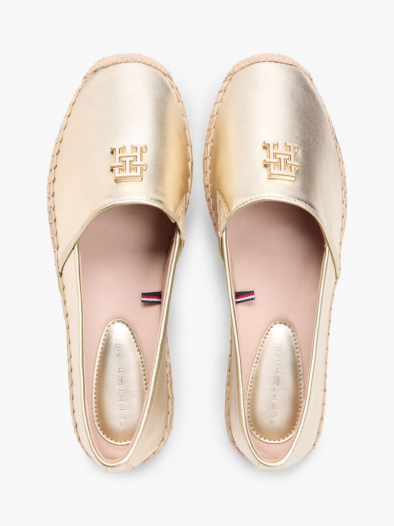 Gold TH Monogram Metallic Leather Espadrilles  Women