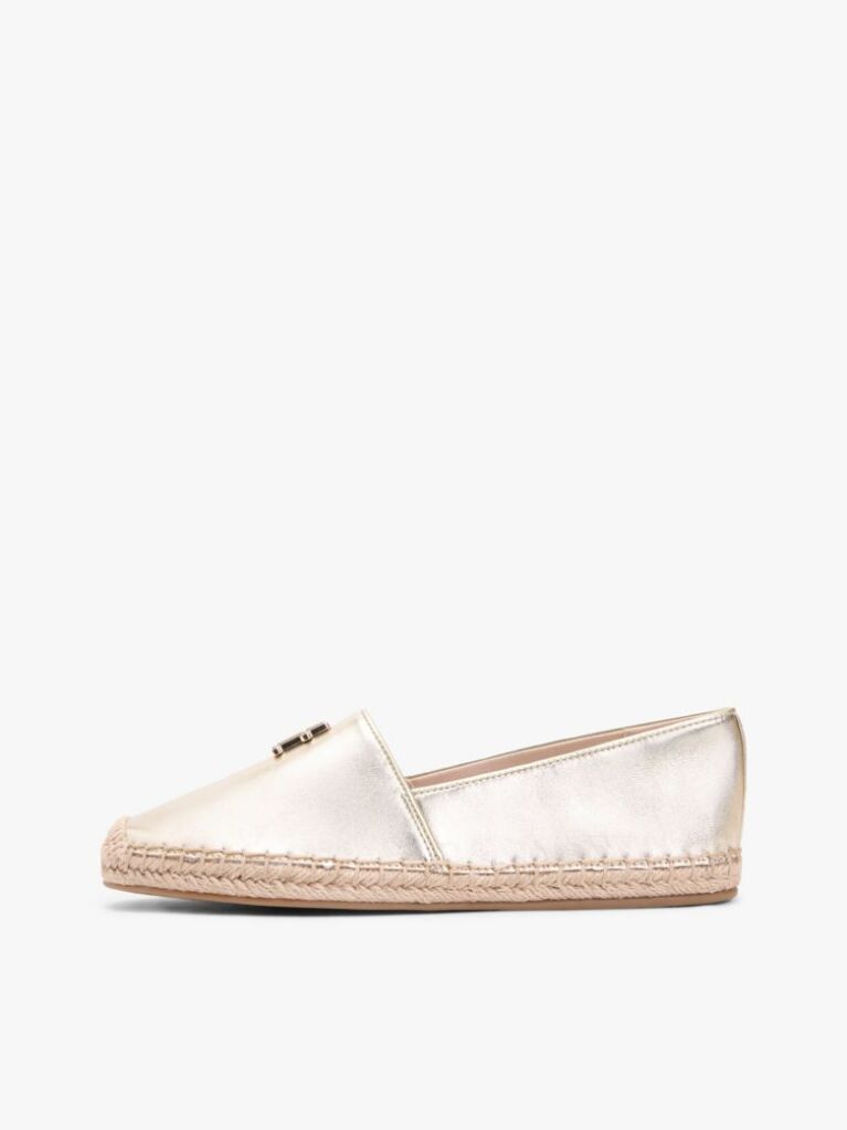 Gold TH Monogram Metallic Leather Espadrilles  Women