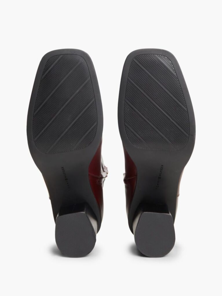 Red Leather Buckle Strap Block Heel Ankle Boots  Women
