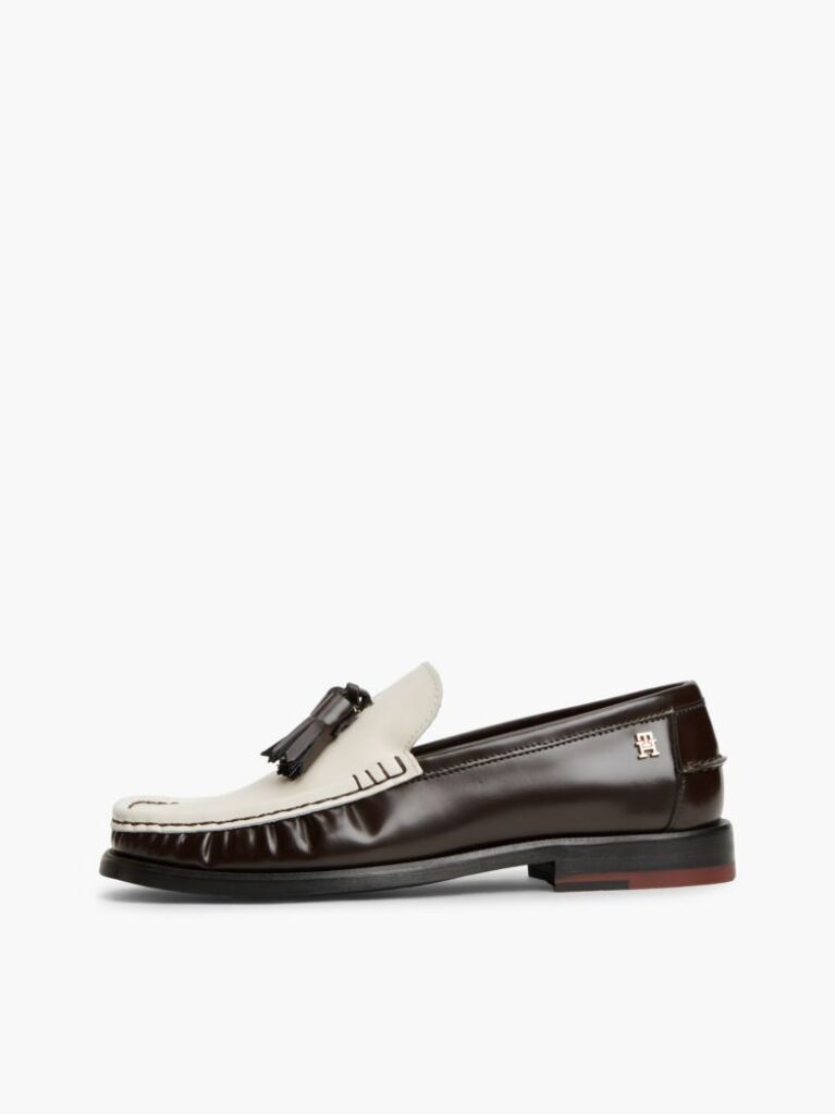Brown New York Label Shiny Leather Tassel Loafers  Women