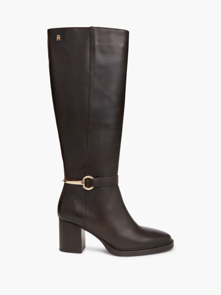Brown Leather Block Heel Riding Boots  Women