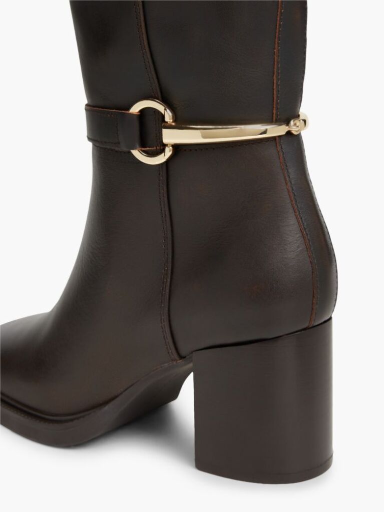 Brown Leather Block Heel Riding Boots  Women