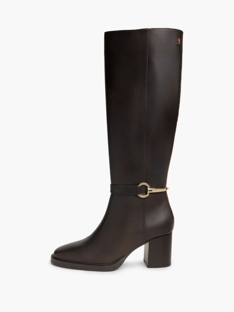 Brown Leather Block Heel Riding Boots  Women