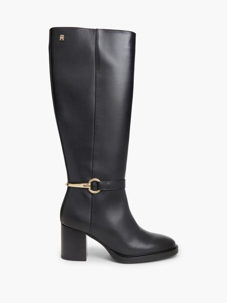 Black Leather Block Heel Riding Boots  Women