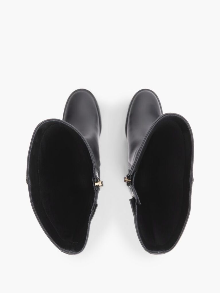 Black Leather Block Heel Riding Boots  Women