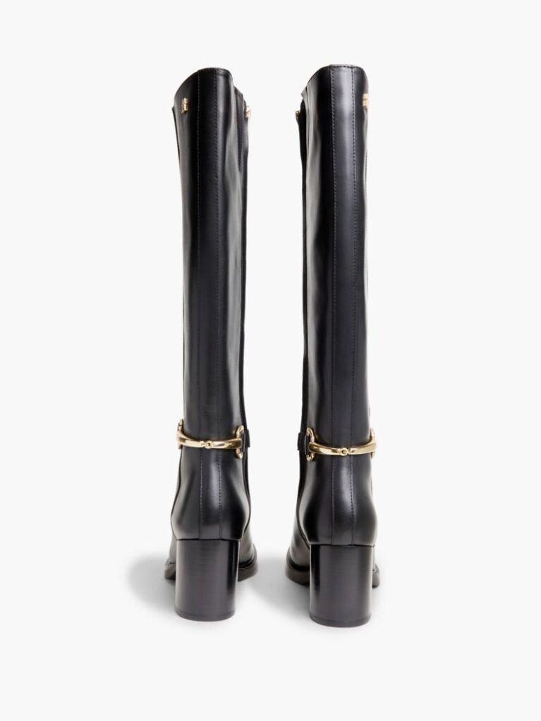 Black Leather Block Heel Riding Boots  Women