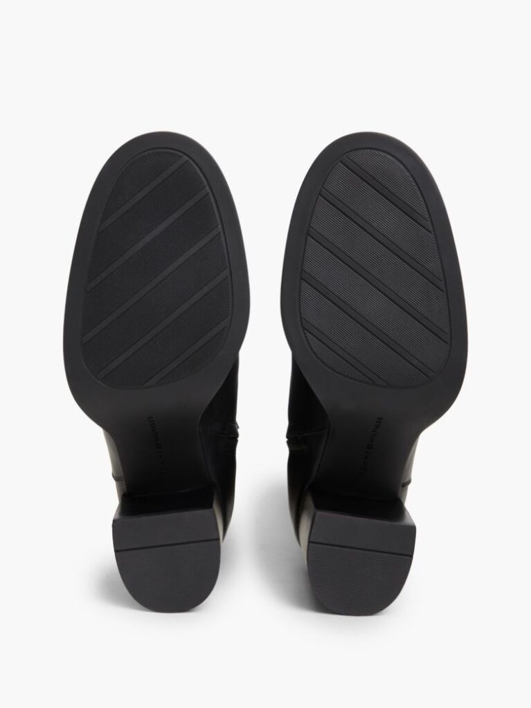Black Leather Block Heel Riding Boots  Women