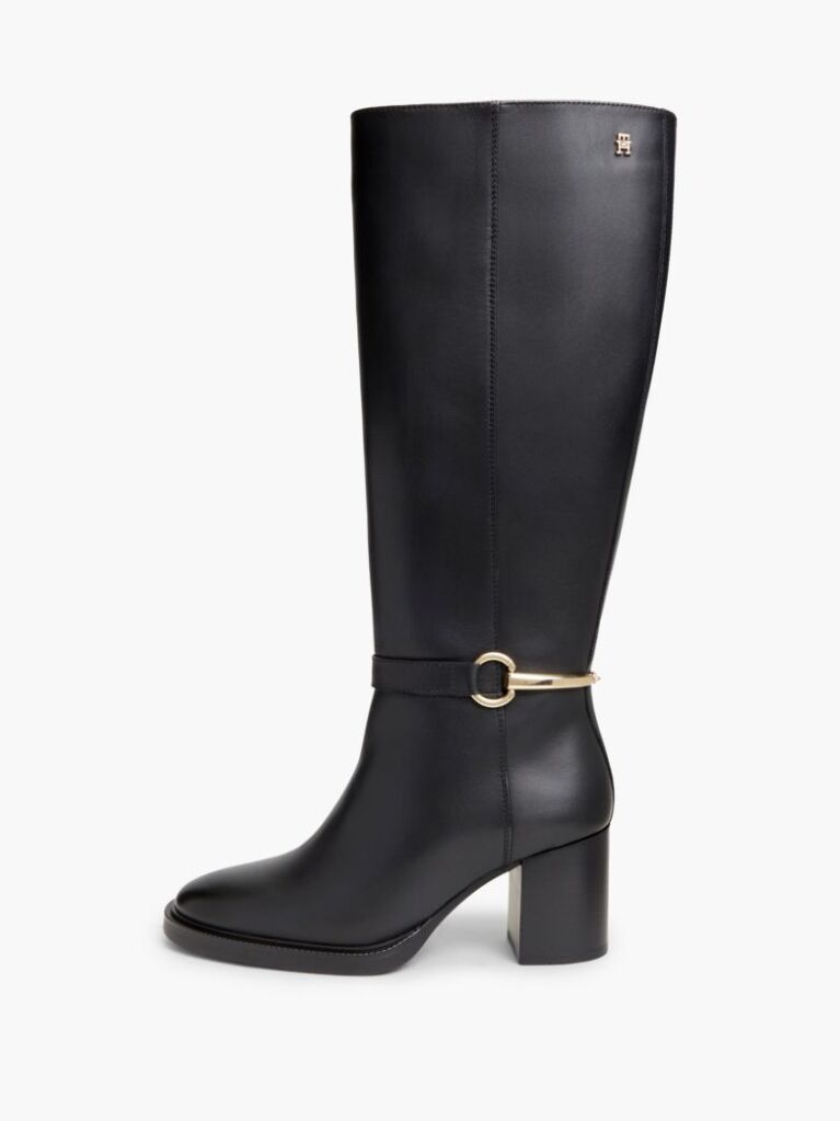 Black Leather Block Heel Riding Boots  Women