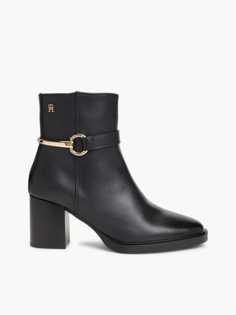 Black Block Heel Leather Riding Ankle Boots  Women