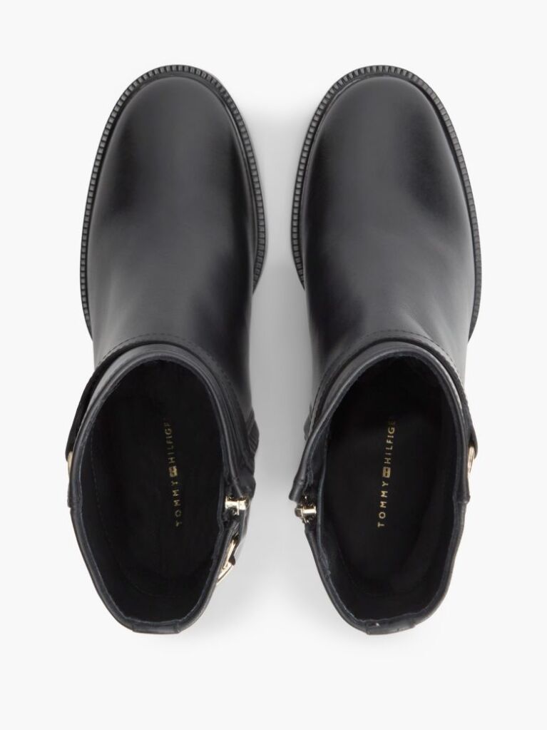 Black Block Heel Leather Riding Ankle Boots  Women