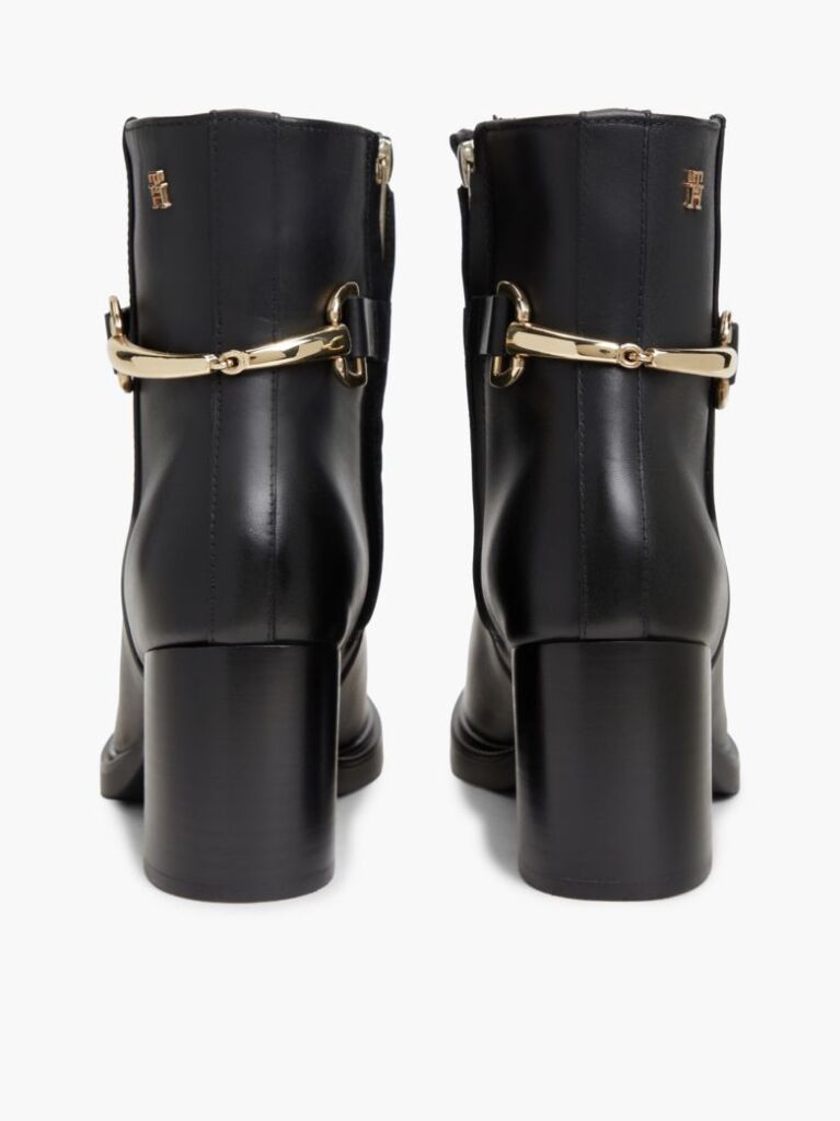 Black Block Heel Leather Riding Ankle Boots  Women