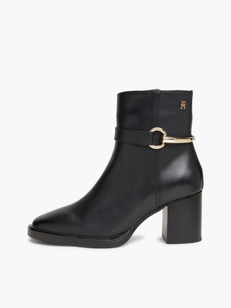 Black Block Heel Leather Riding Ankle Boots  Women