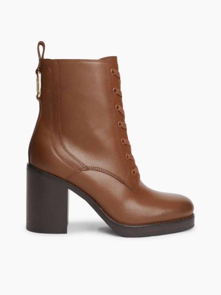 Brown Leather Square Toe Lace-Up Boots  Women
