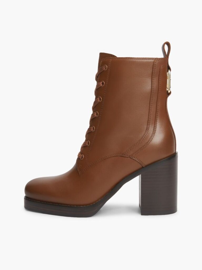 Brown Leather Square Toe Lace-Up Boots  Women