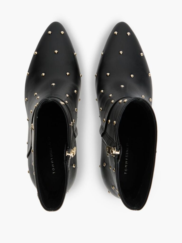 Black Leather Studded Stiletto Heel Ankle Boots  Women