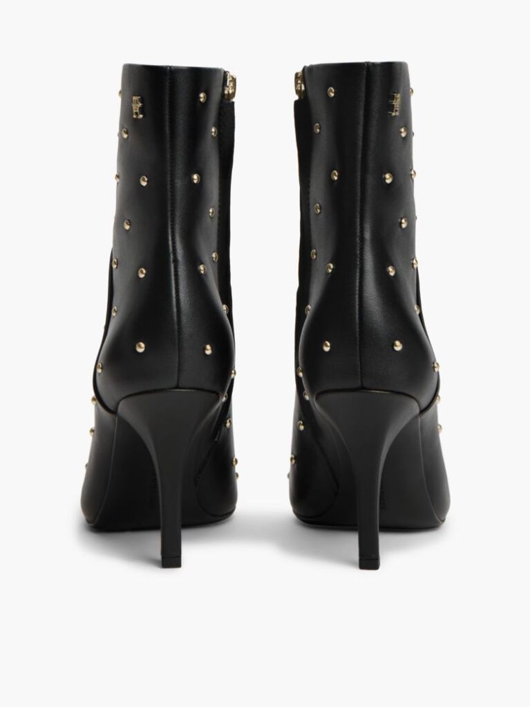 Black Leather Studded Stiletto Heel Ankle Boots  Women