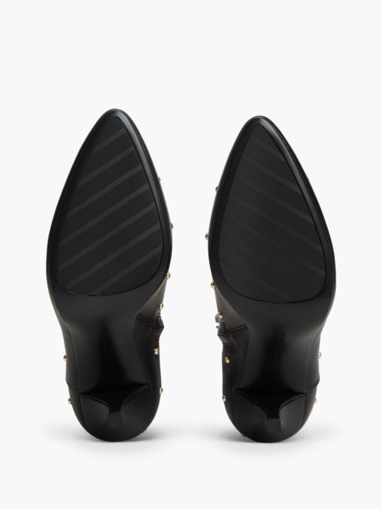 Black Leather Studded Stiletto Heel Ankle Boots  Women
