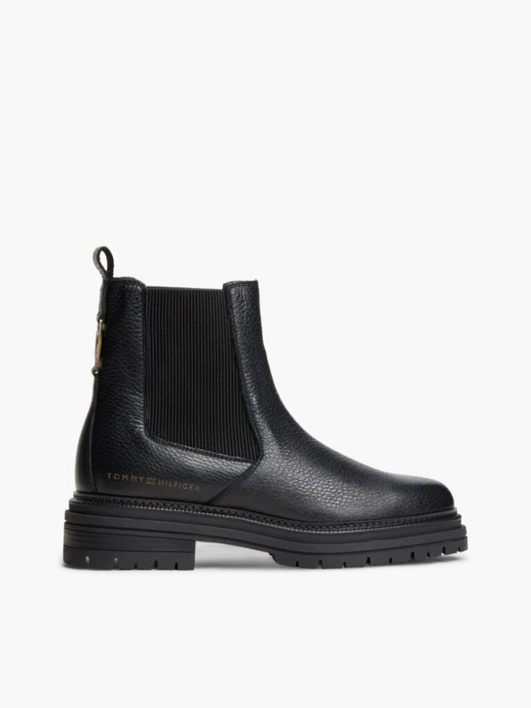 Black Pebble Grain Leather Chelsea Boots  Women