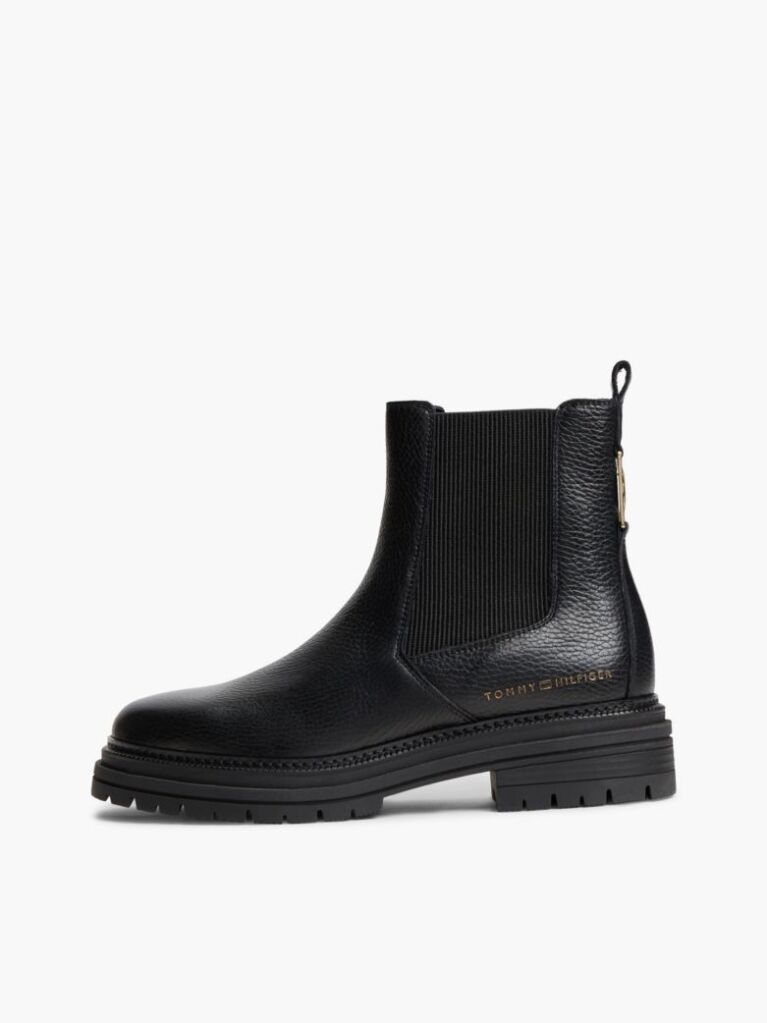 Black Pebble Grain Leather Chelsea Boots  Women