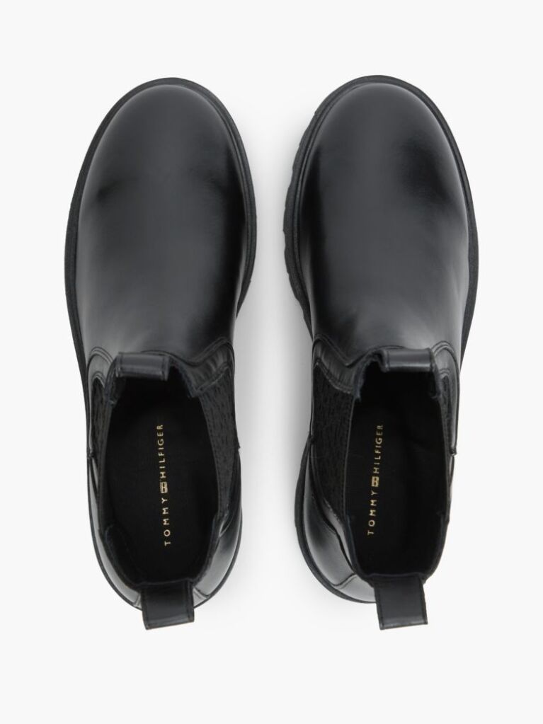Black Leather TH Monogram Panel Chelsea Boots  Women