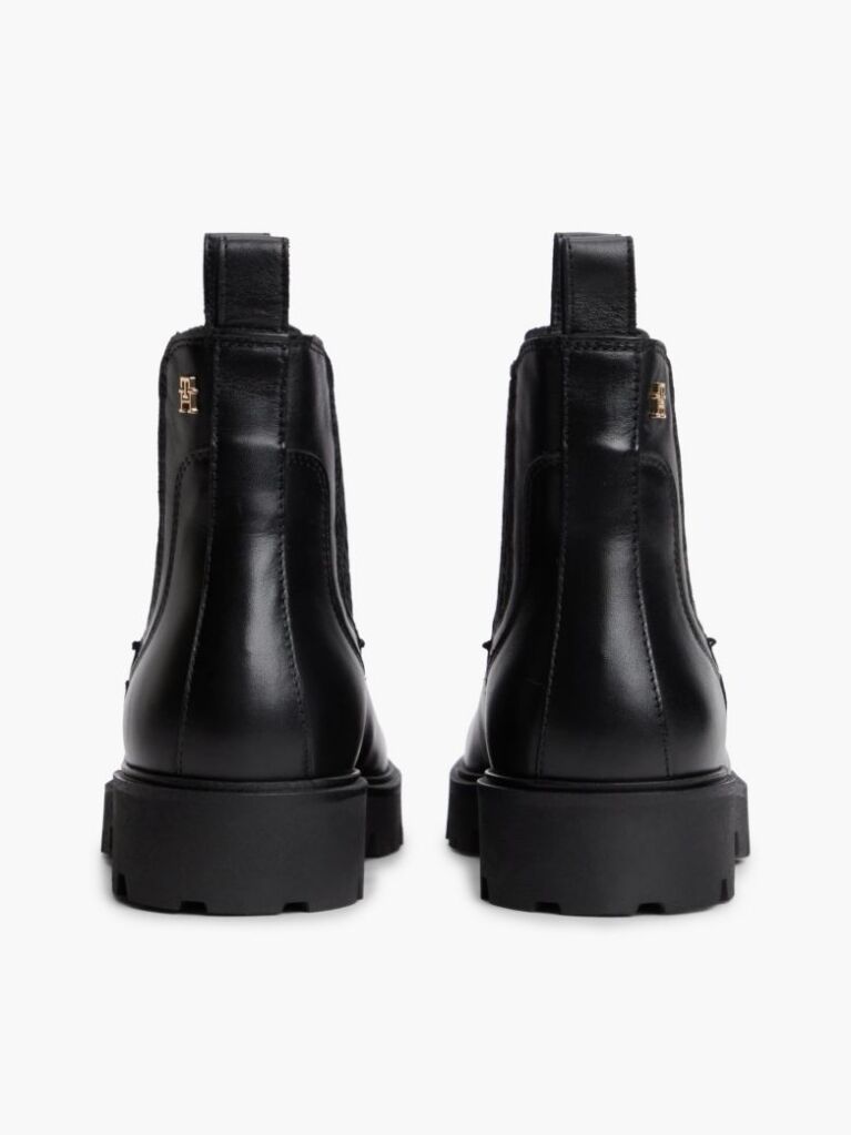 Black Leather TH Monogram Panel Chelsea Boots  Women