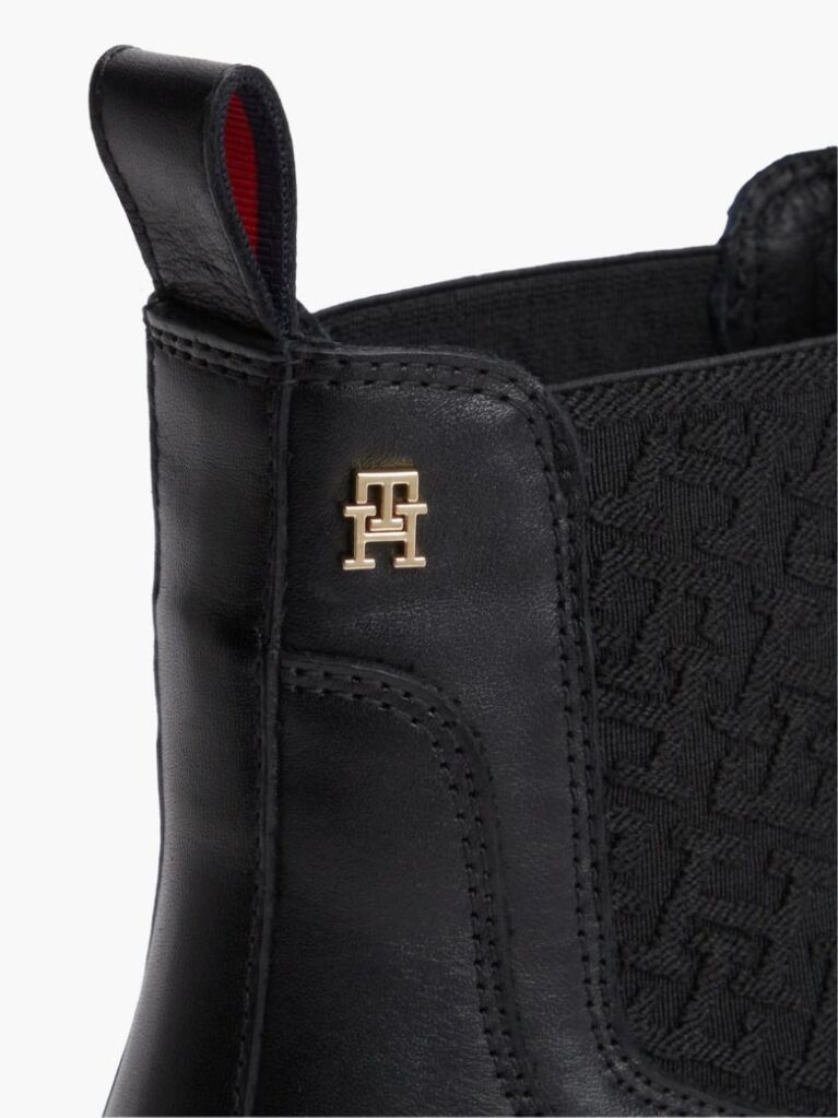 Black Leather TH Monogram Panel Chelsea Boots  Women