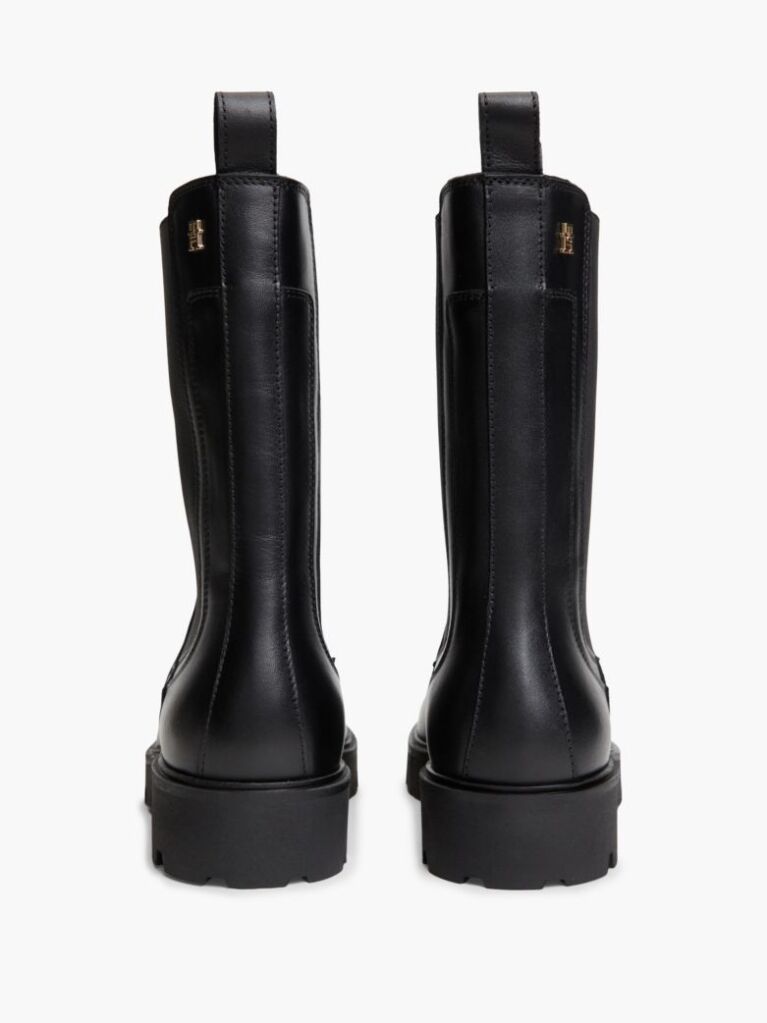 Black Leather Cleat High Chelsea Boots  Women