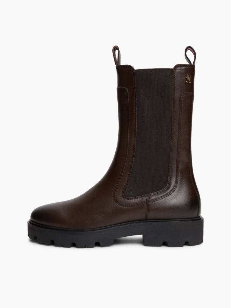 Brown Leather Cleat High Chelsea Boots  Women