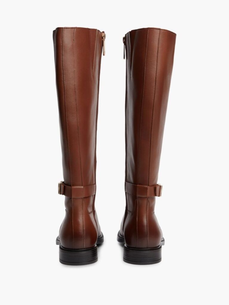 Brown TH Monogram Buckle Leather Knee-High Boots  Women