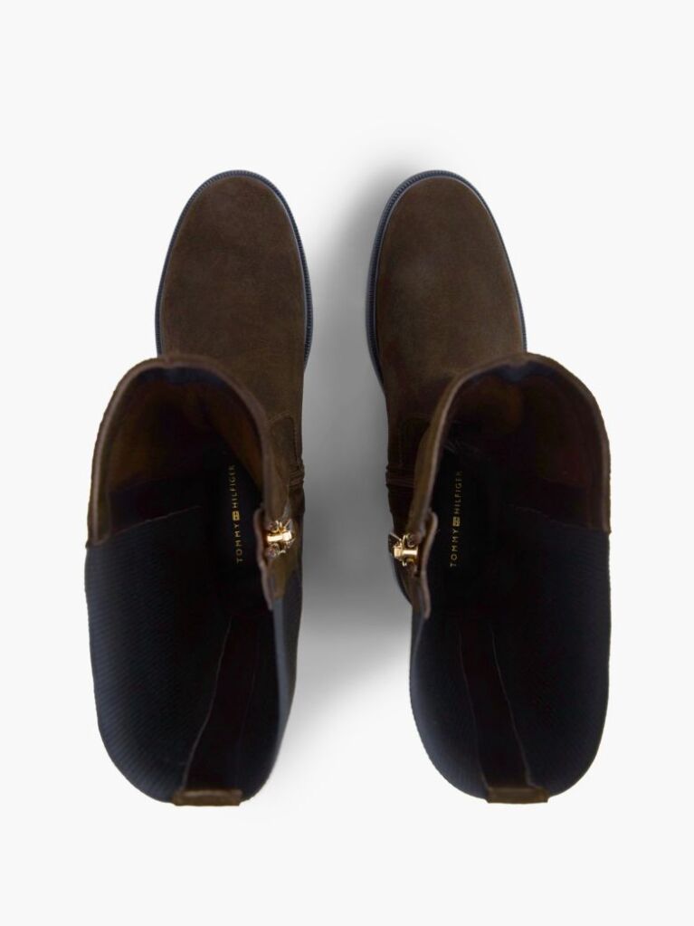 Brown Enamel Flag Suede High Chelsea Boots  Women