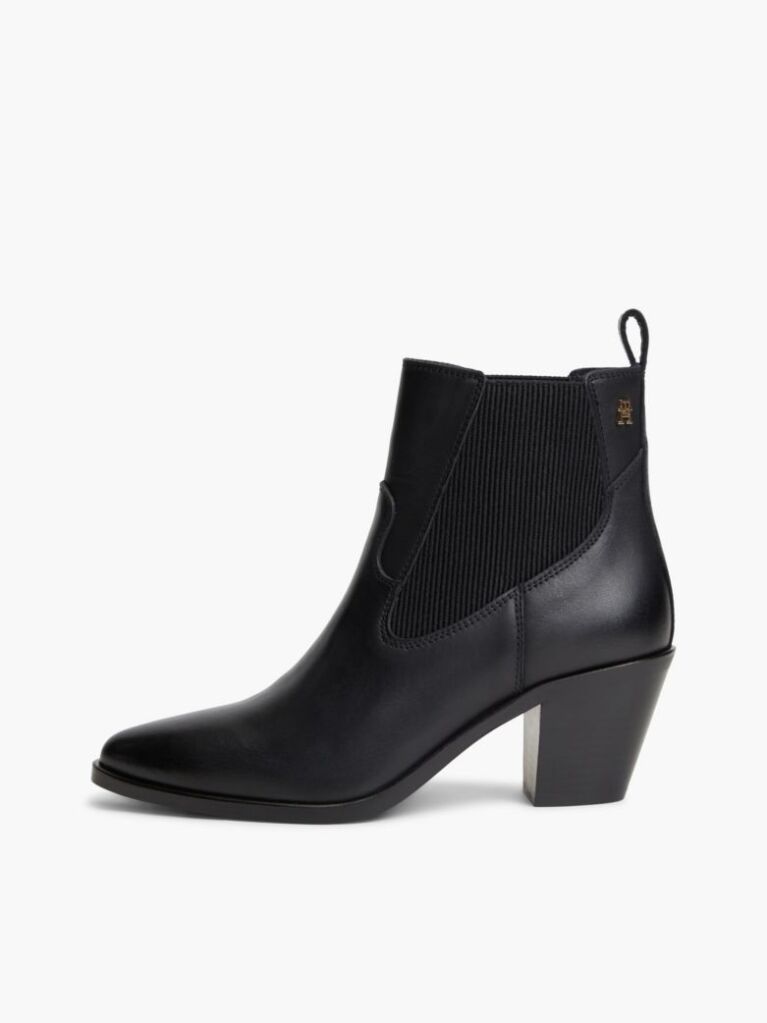 Black Leather Western Chelsea Boots  Women
