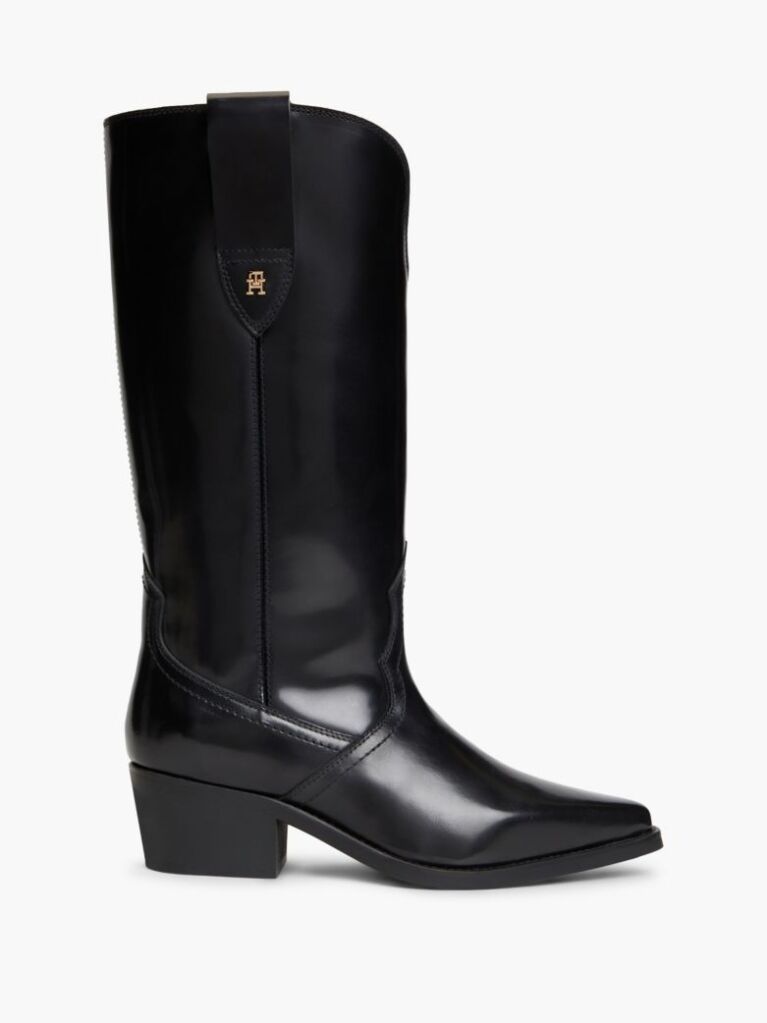 Black TH Monogram Leather Cowboy Boots  Women