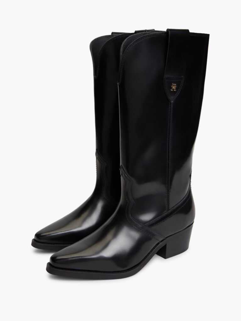 Black TH Monogram Leather Cowboy Boots  Women