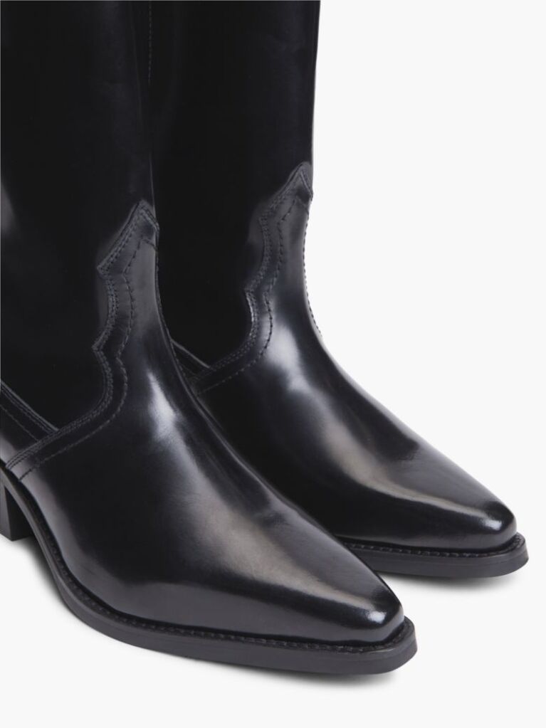 Black TH Monogram Leather Cowboy Boots  Women