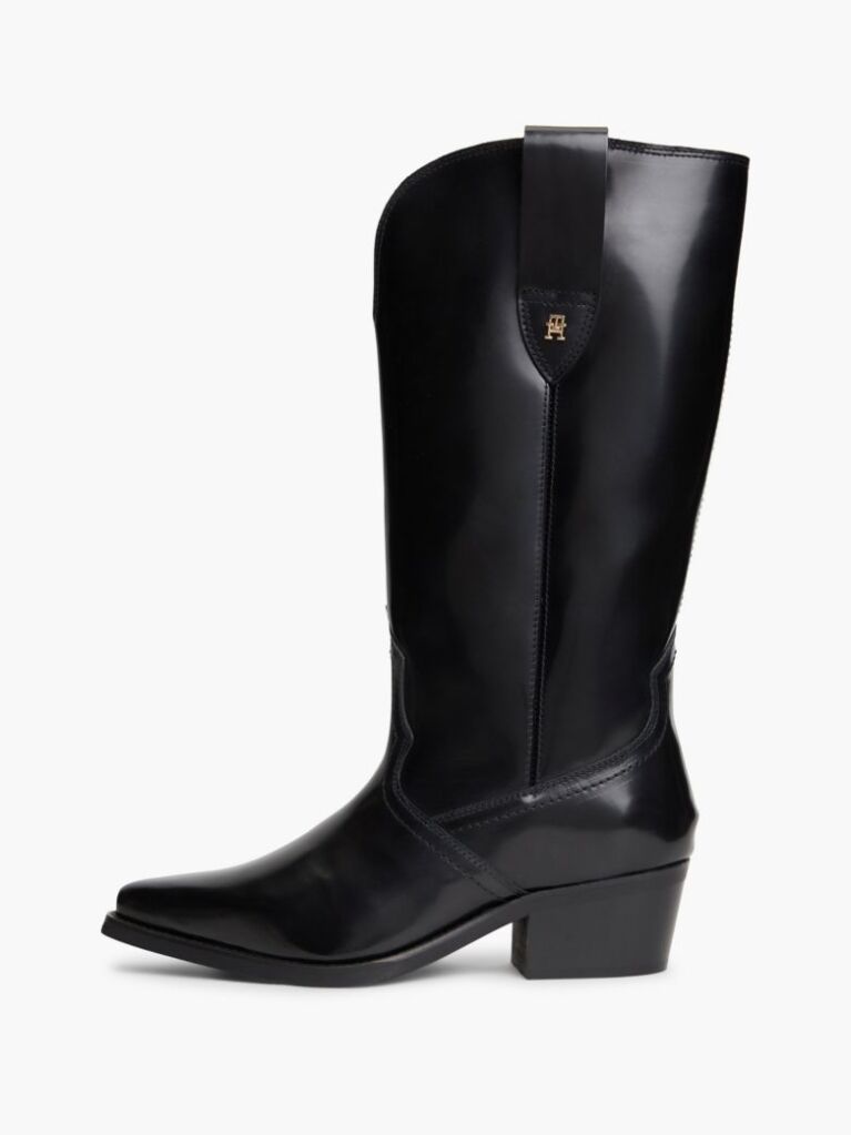 Black TH Monogram Leather Cowboy Boots  Women